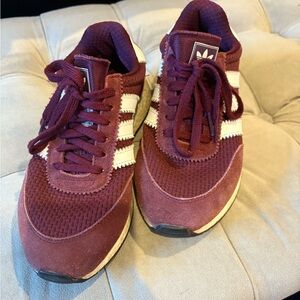 Adidas Women's Maroon and White Sneakers
